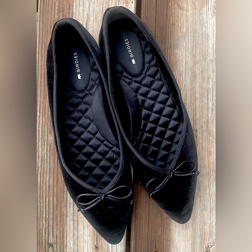Birdies The Goldfinch Velvet Ballet Flat Caviar Black Size 8